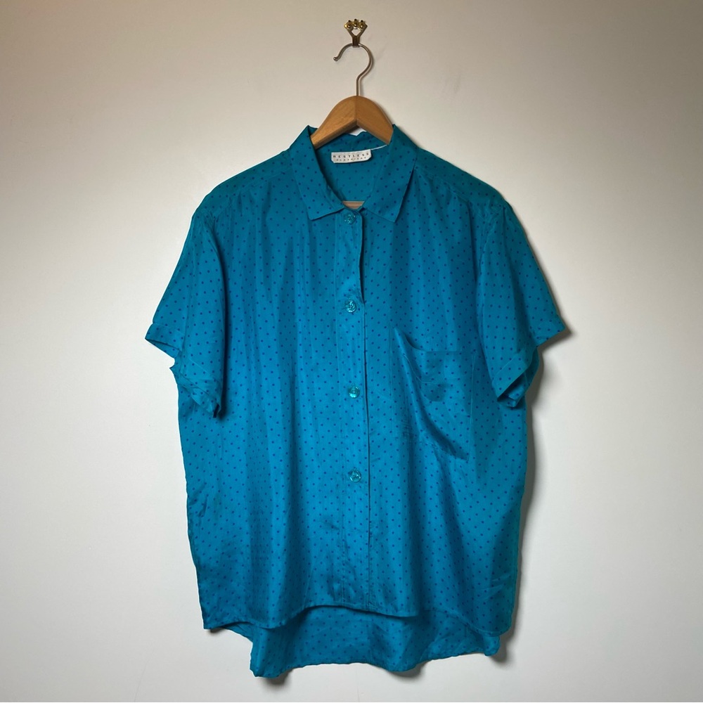 Vintage Restless Clothiers Polka Dot Silk Short Sleeve Shirt